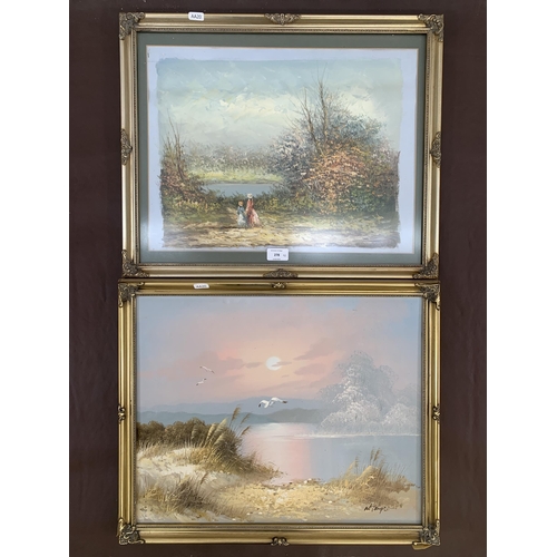 278 - Two 20th century gilt framed oil paintings on canvas - largest approx. 46cm high x 56cm wide