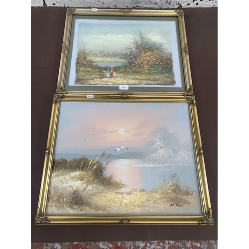 278 - Two 20th century gilt framed oil paintings on canvas - largest approx. 46cm high x 56cm wide