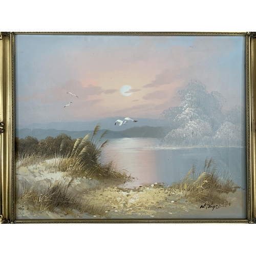 278 - Two 20th century gilt framed oil paintings on canvas - largest approx. 46cm high x 56cm wide