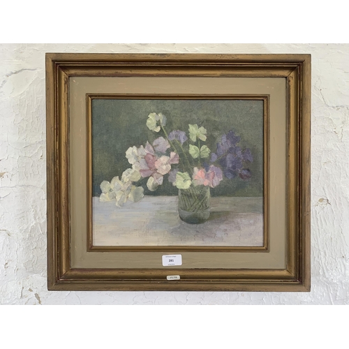 281 - A 20th century framed floral still life oil on canvas - approx. 44cm high x 49cm wide