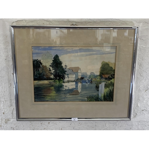 283 - A framed L. J. Connor 'Hambleden Mill' watercolour signed lower left - approx. 58cm high x 72cm wide