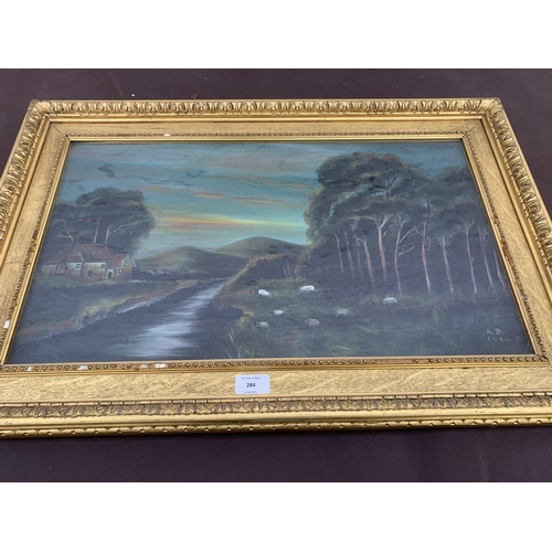 284 - An early 20th century gilt framed oil painting of a landscape scene, signed A. B. and dated 1924 - a... 