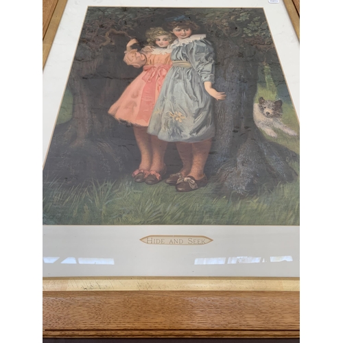 286 - Two framed prints, one titled 'Hide and Seek' by W. E. F. Britten and one other - largest approx. 80... 