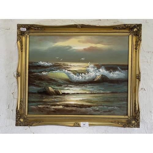 289 - A gilt framed Claude Terray seascape oil on canvas - approx. 49cm high x 59cm wide