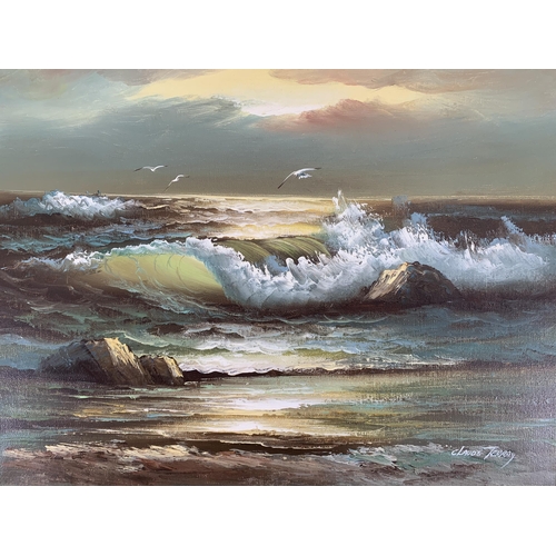 289 - A gilt framed Claude Terray seascape oil on canvas - approx. 49cm high x 59cm wide