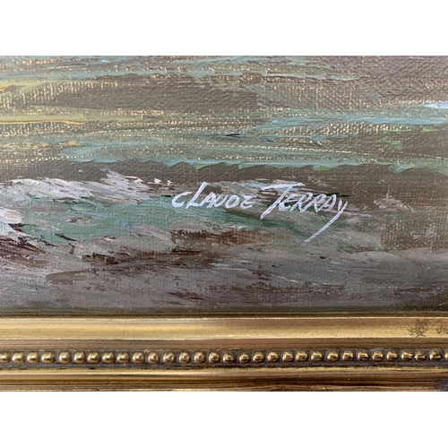 289 - A gilt framed Claude Terray seascape oil on canvas - approx. 49cm high x 59cm wide