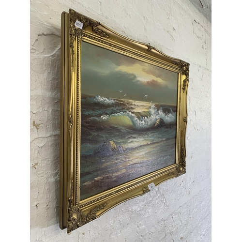 289 - A gilt framed Claude Terray seascape oil on canvas - approx. 49cm high x 59cm wide