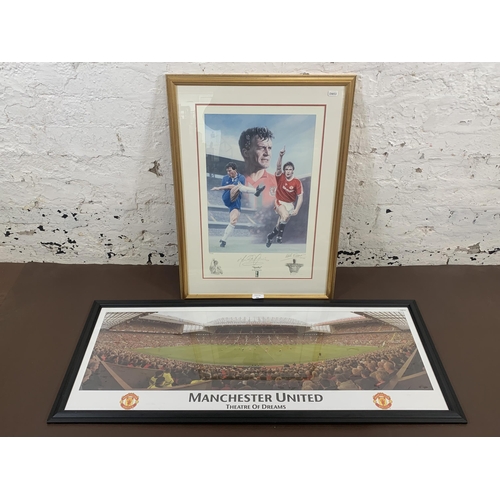 293 - Two framed football related pictures, one photograph of Manchester United's Old Trafford 'Theatre of... 