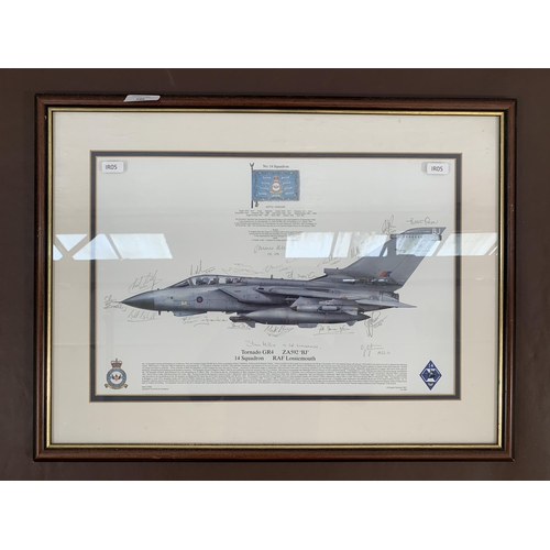 299 - A framed 2002 Squadron Prints Tornado GR4 ZA592 'BJ' 14 Squadron RAF Lossiemouth pencil signed print... 