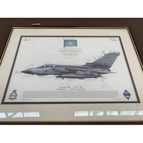 299 - A framed 2002 Squadron Prints Tornado GR4 ZA592 'BJ' 14 Squadron RAF Lossiemouth pencil signed print... 