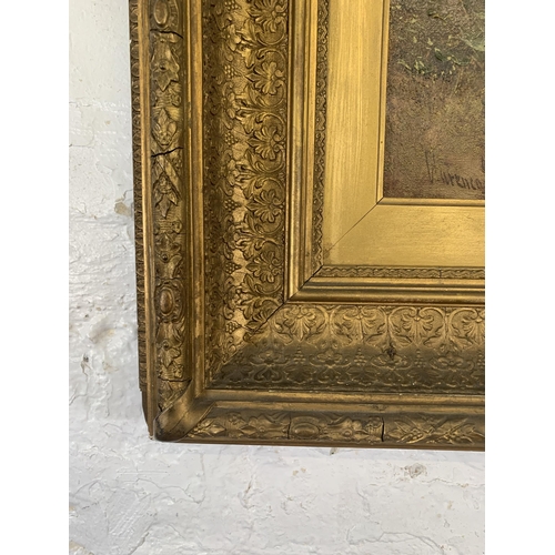 301 - A 19th century gilt framed Clarence Roe (1850-1909) oil on canvas of a landscape scene - approx. 92c... 