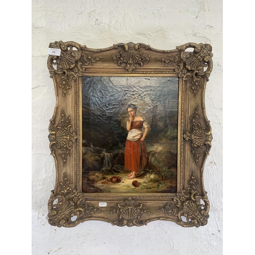 302 - A 19th century gilt framed Circle of Paul Falconer Poole (1807-1879) oil on canvas titled 'The Broke... 