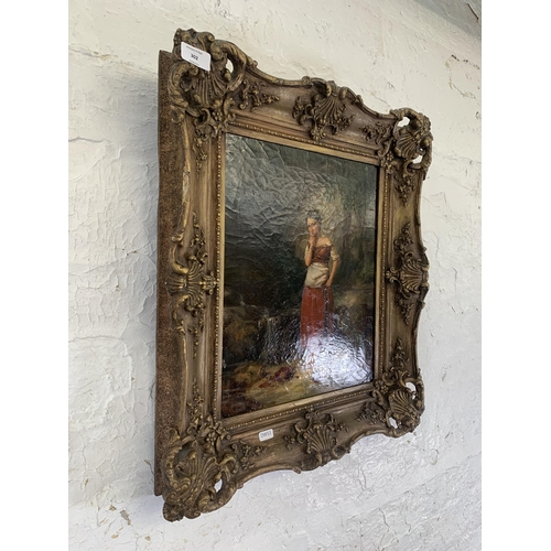 302 - A 19th century gilt framed Circle of Paul Falconer Poole (1807-1879) oil on canvas titled 'The Broke... 