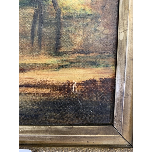 303 - A 19th century gilt framed oil on canvas of landscape scene - approx. 46cm high x 30cm wide