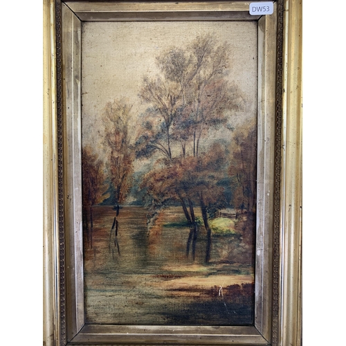 303 - A 19th century gilt framed oil on canvas of landscape scene - approx. 46cm high x 30cm wide