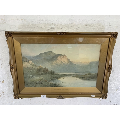 304 - A gilt framed Alfred de Breanski (1852-1928) 'A Highland Sunset Kilchurn Castle' print - approx. 50c... 