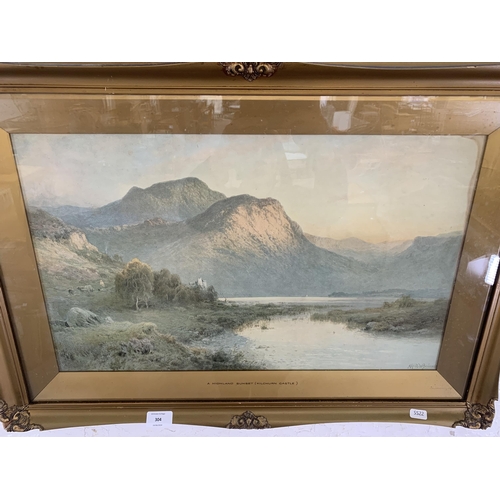 304 - A gilt framed Alfred de Breanski (1852-1928) 'A Highland Sunset Kilchurn Castle' print - approx. 50c... 