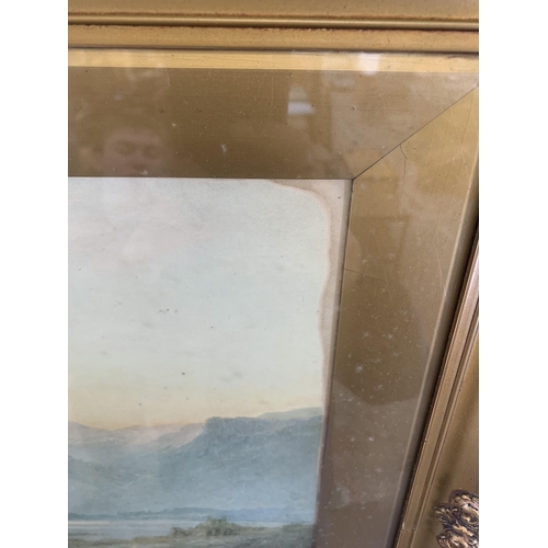 304 - A gilt framed Alfred de Breanski (1852-1928) 'A Highland Sunset Kilchurn Castle' print - approx. 50c... 