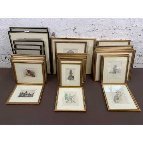 306 - Approx. fifty five framed prints to include map of Leicester and Rutland, engraving of Leicester Abb... 