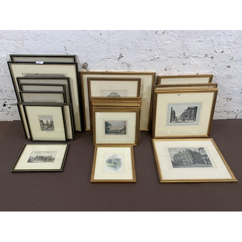 306 - Approx. fifty five framed prints to include map of Leicester and Rutland, engraving of Leicester Abb... 