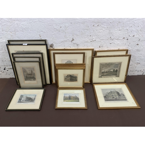 306 - Approx. fifty five framed prints to include map of Leicester and Rutland, engraving of Leicester Abb... 