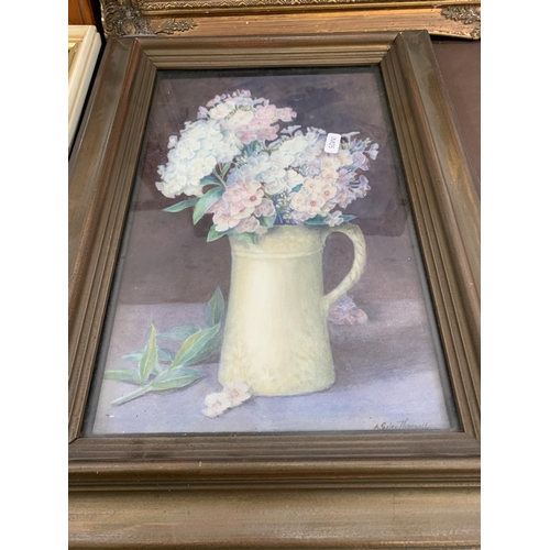 313 - Six framed pictures to include floral still life watercolour by Amy Giles Thornell, ink and pencil s... 