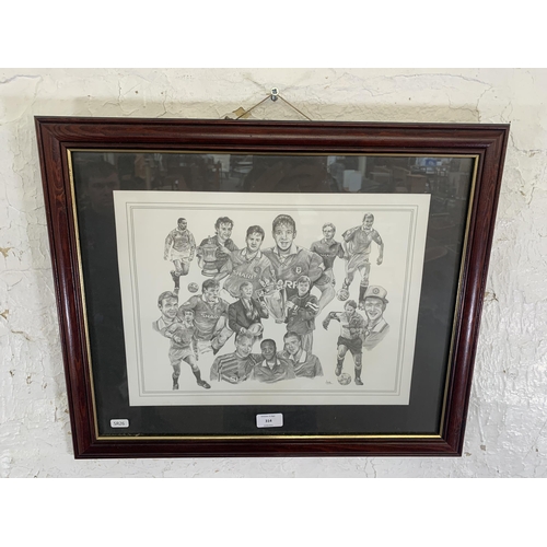 314 - A framed Manchester United pencil sketch print - approx. 48cm high x 58cm wide