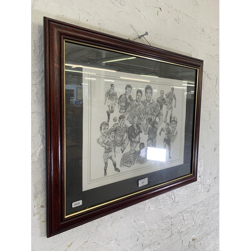 314 - A framed Manchester United pencil sketch print - approx. 48cm high x 58cm wide