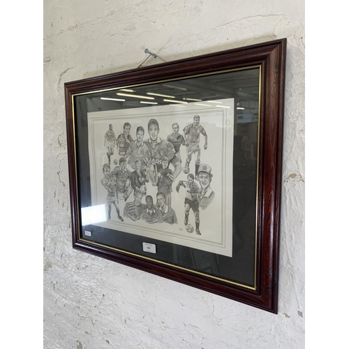 314 - A framed Manchester United pencil sketch print - approx. 48cm high x 58cm wide