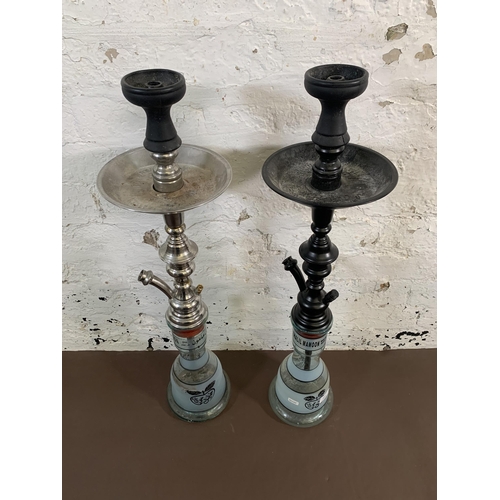 650B - Two Egyptian Khalil Manoon glass floor standing shisha pipes