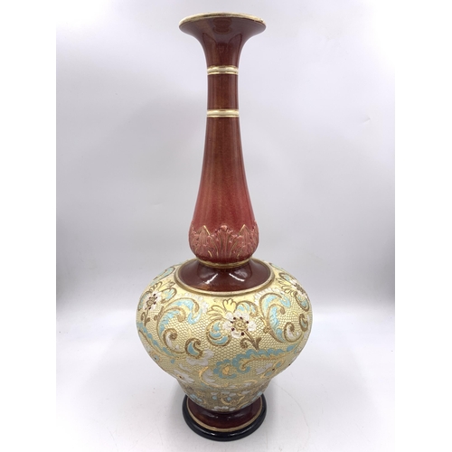 318 - An early 20th century Doulton Lambeth hand painted stoneware vase with impressed marks to base and n... 