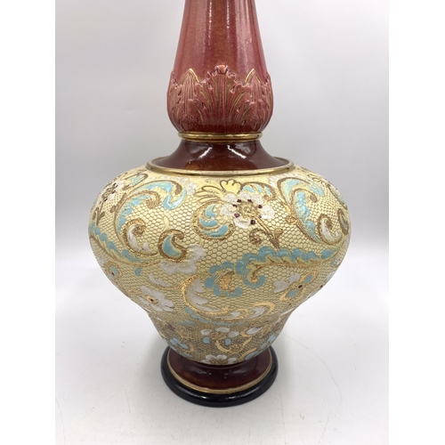 318 - An early 20th century Doulton Lambeth hand painted stoneware vase with impressed marks to base and n... 