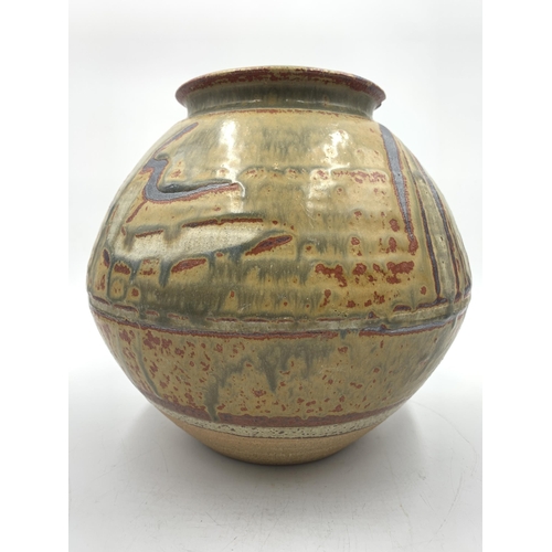 330 - A mid 20th century studio pottery vase with impressed maker's mark 'DG' - approx. 20cm high