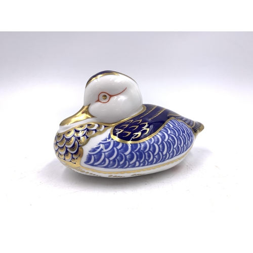 339 - A Royal Crown Derby duck paperweight with silver stopper - approx. 7cm high