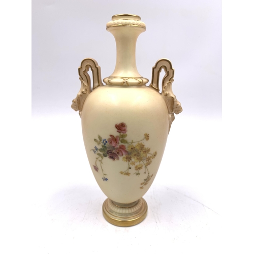 380 - A Royal Worcester Blush Ivory 1399 twin handled vase - approx. 16cm high