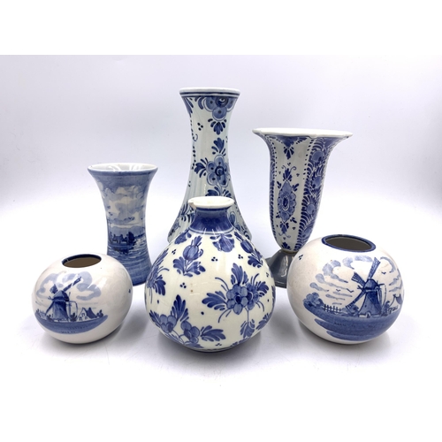 382 - Six Delft pottery vases - tallest approx. 17cm high