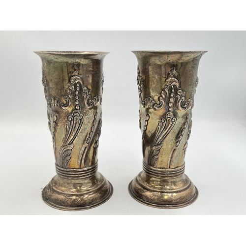 2208 - A pair of Victorian hallmarked London solid silver embossed vases, dated 1899 - approx. gross weight... 