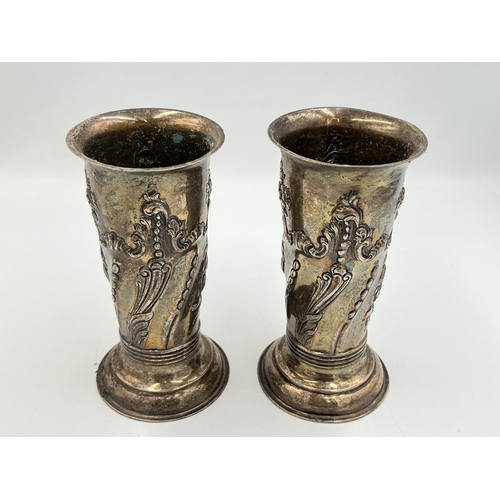 2208 - A pair of Victorian hallmarked London solid silver embossed vases, dated 1899 - approx. gross weight... 