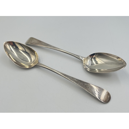 2212 - A pair of George III Peter, Ann & William Bateman hallmarked London silver serving spoons, dated 180... 