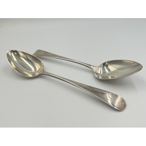 2212 - A pair of George III Peter, Ann & William Bateman hallmarked London silver serving spoons, dated 180... 