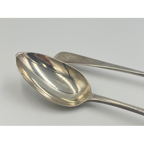 2212 - A pair of George III Peter, Ann & William Bateman hallmarked London silver serving spoons, dated 180... 