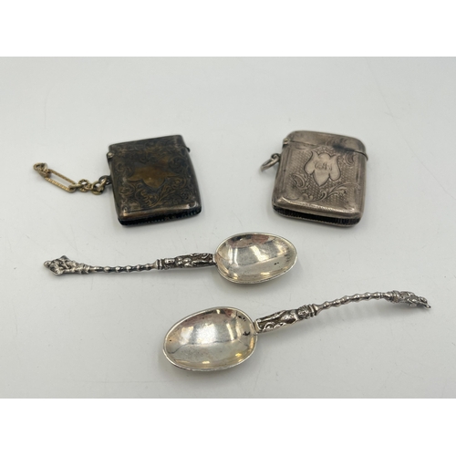 2217 - Four pieces of hallmarked silver, one Birmingham vesta case dated 1903, one Birmingham vesta case da... 