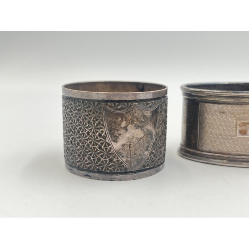 2219 - Three hallmarked silver napkin rings, two Birmingham 1936 and one Sheffield 1899 - approx. gross wei... 