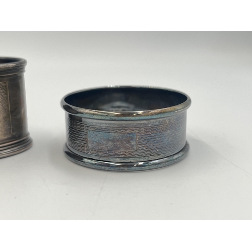 2219 - Three hallmarked silver napkin rings, two Birmingham 1936 and one Sheffield 1899 - approx. gross wei... 