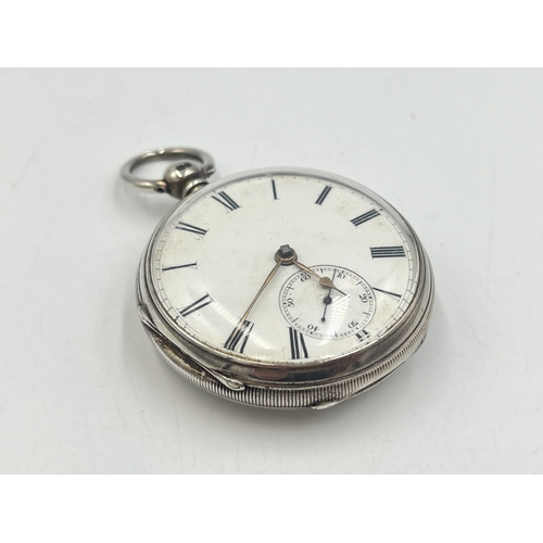 2222 - A Victorian Alfred Gurney of Coventry hallmarked London silver open face key wind pocket watch with ... 