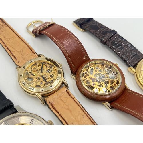 2224 - Four mechanical skeleton men's wristwatches to include Accurist, Everite etc.