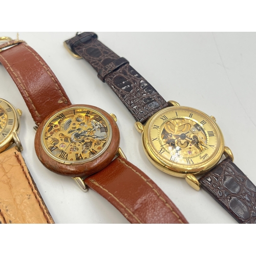 2224 - Four mechanical skeleton men's wristwatches to include Accurist, Everite etc.