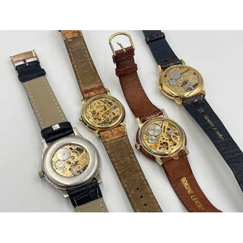 2224 - Four mechanical skeleton men's wristwatches to include Accurist, Everite etc.