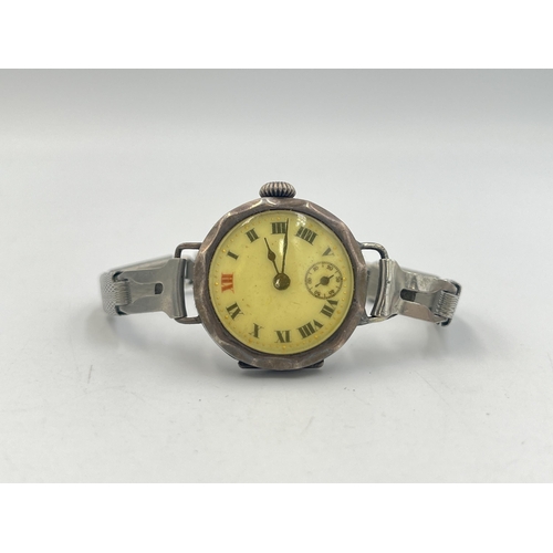 2237 - An Art Deco .925 silver cased lady's mechanical wristwatch with elasticated steel strap