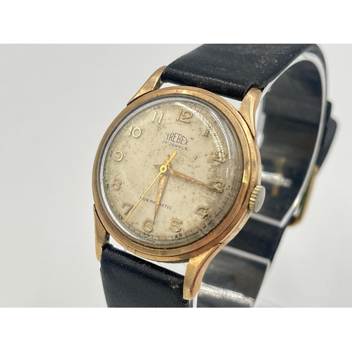 2238 - A vintage Trebex 9ct gold cased 17 jewels mechanical men's wristwatch - approx. gross weight without... 